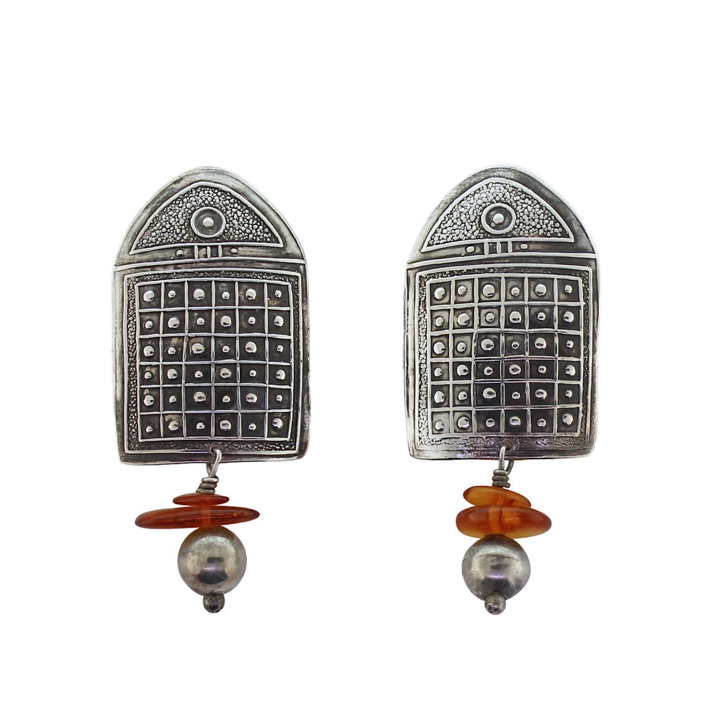 Tabra Vintage Sterling Silver Emboss Amber Earrings