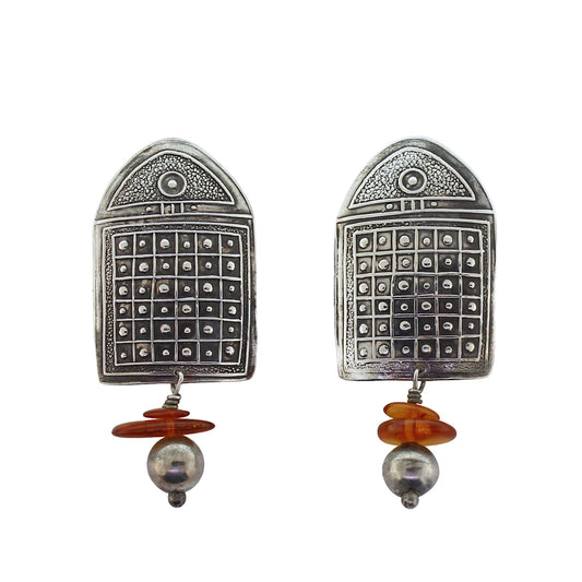 Tabra Vintage Sterling Silver Emboss Amber Earrings
