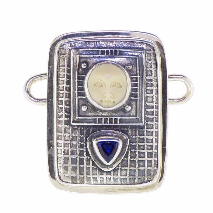 Tabra Bone Goddess Silver Emboss and Iolite Charm