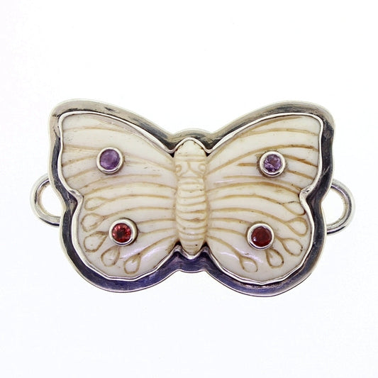 Tabra Bone Butterfly with Amethyst & Garnet Charm