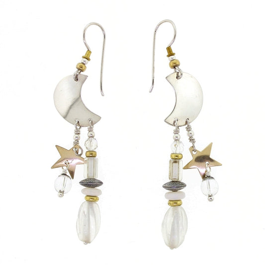Tabra Crescent Moon Two Tone Quartz Earrings on Wires E-14