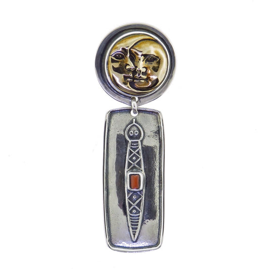 Tabra Bronze Sun Moon Snake Coral Pendant