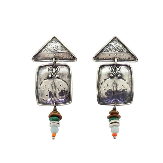 Tabra Sterling Silver Antiqued Beaded Earrings