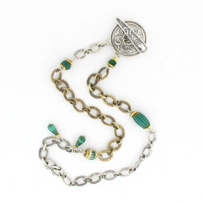 Tabra Sterling Silver Necklace Bronze, Malachite & Bone