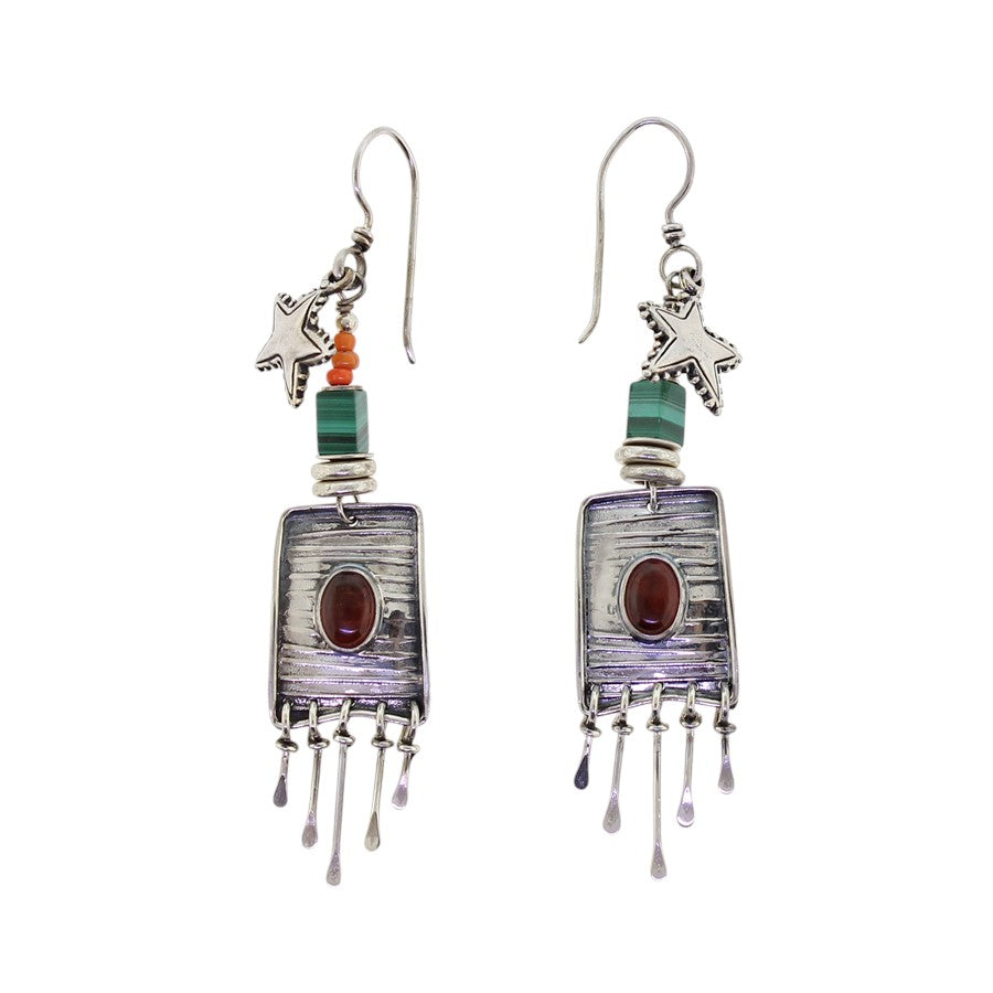 Tabra Sterling Silver Star Earrings Malachite Amber Coral