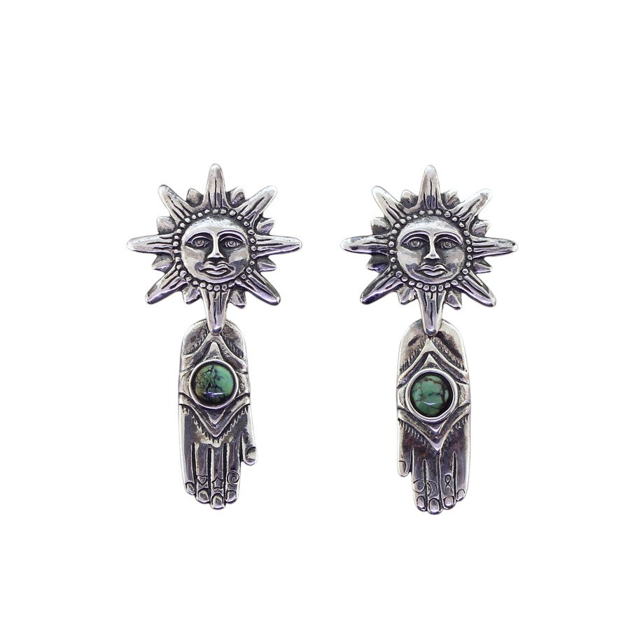 Tabra Silver Sun God & Hamsa Turquoise Post Earrings