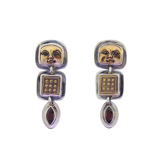 Tabra Bronze Moon Goddess Garnet Post Earrings