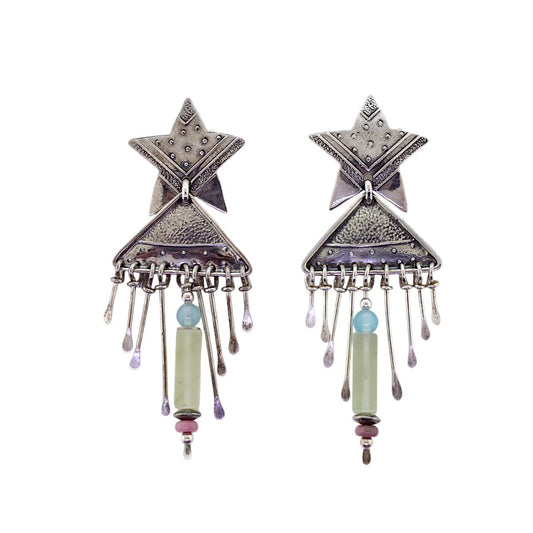 Tabra Sterling Silver Star Post Earrings Chalcedony Rhodochrosite