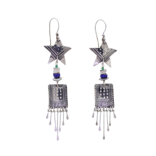 Tabra Sterling Silver Star Emboss Earrings Lapis Lazuli Oyster Shell