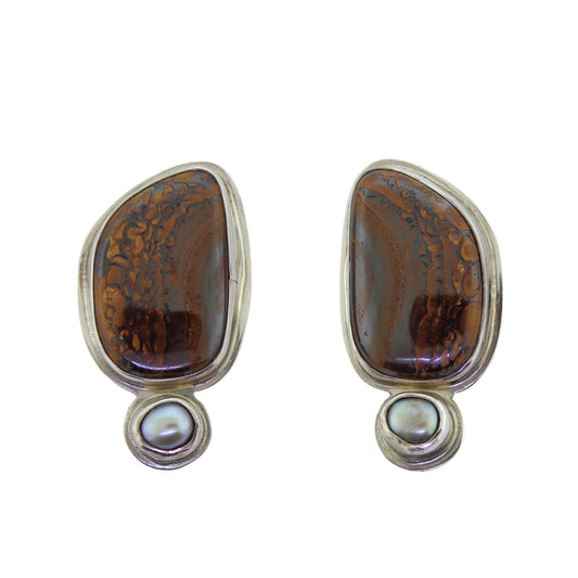 Tabra Boulder Opal Pearl Post Earrings