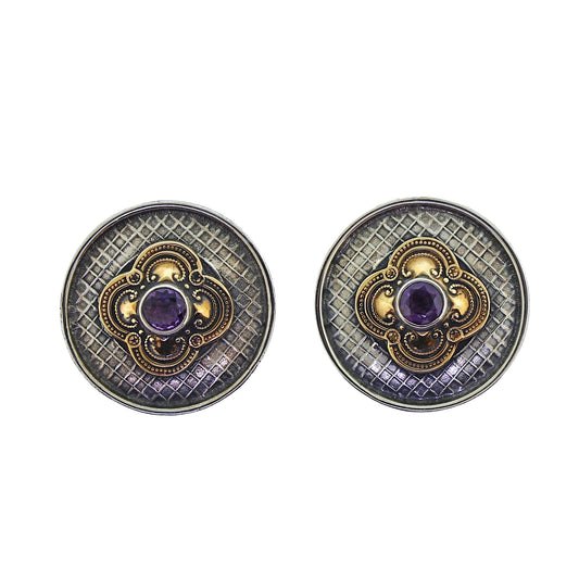 Tabra Bronze Silver Baroque Amethyst Post Earrings