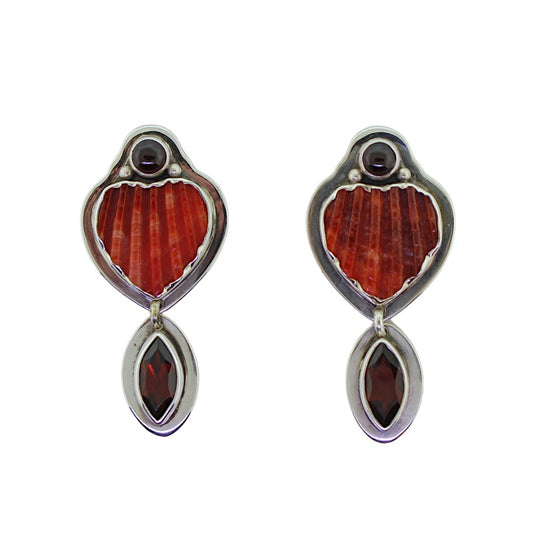 Tabra Shell Heart Garnet Post Earrings