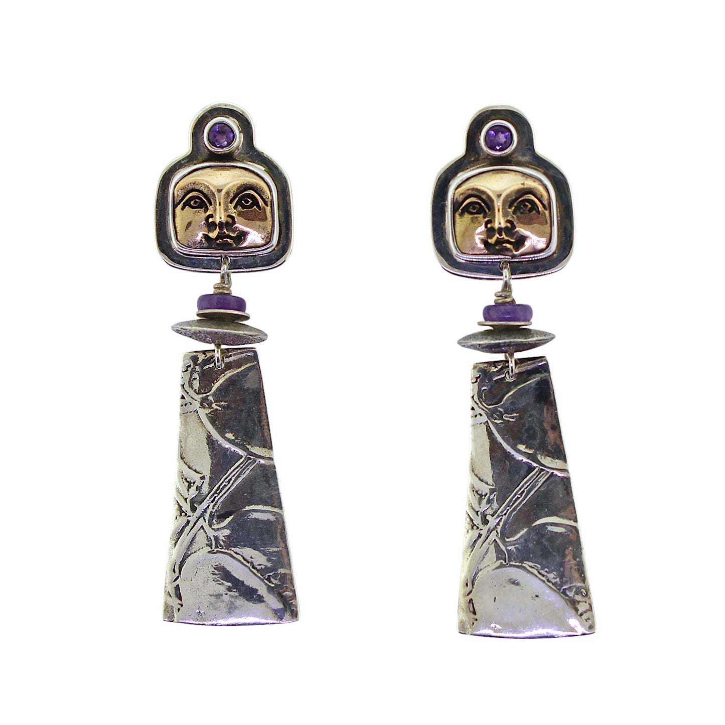 Tabra Bronze Goddess Amethyst Silver Emboss Earrings