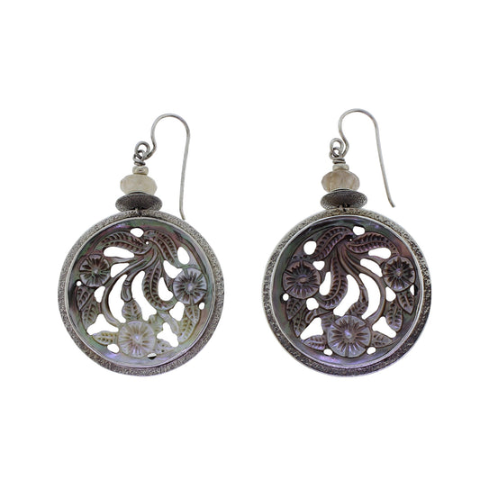 Tabra Carved Black Mother of Pearl Earrings