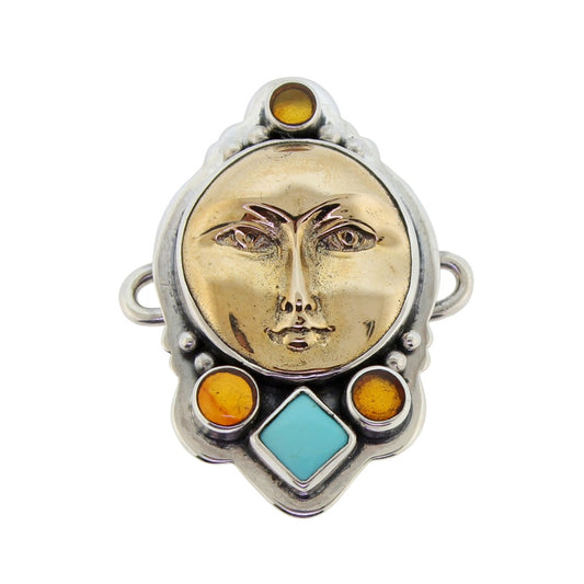 Tabra Bronze Moon Goddess, Amber & Turquoise Charm