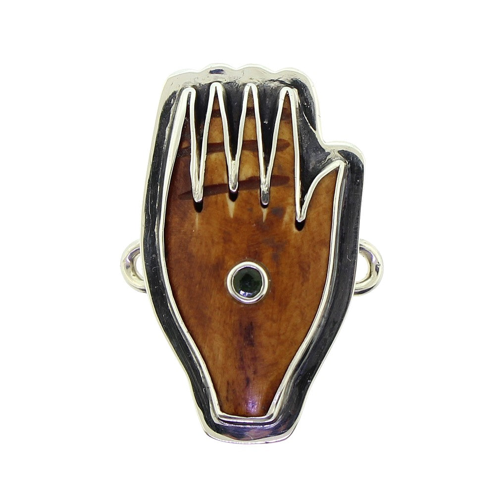 Tabra Bone Carved Hand Emerald Charm