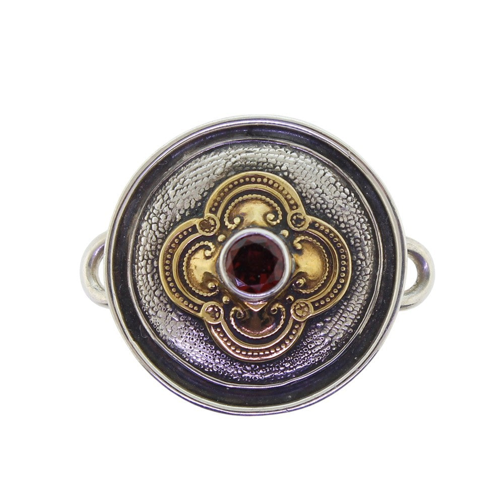 Tabra Bronze & Silver Round Charm - Garnet