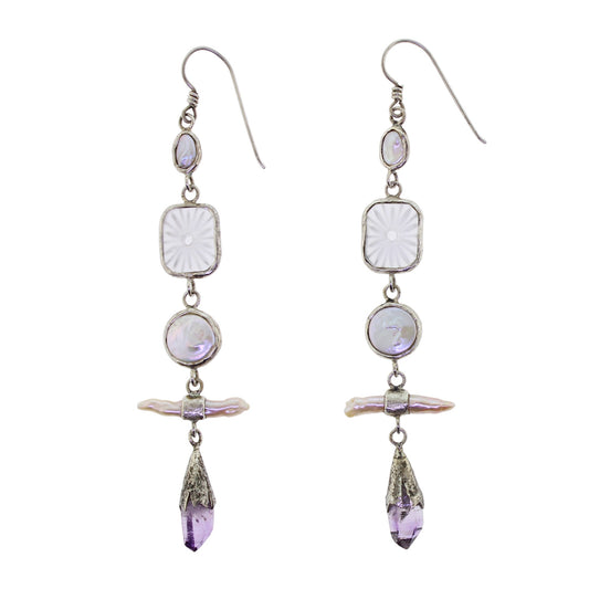 Tabra Amethyst Crystal Point & Pearl Earrings