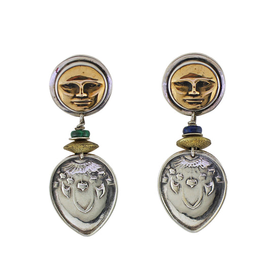 Tabra Bronze Sun God Silver Drop Earrings