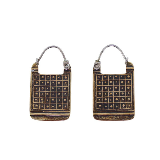 Tabra Bronze Checkerboard Emboss Hoop Earrings