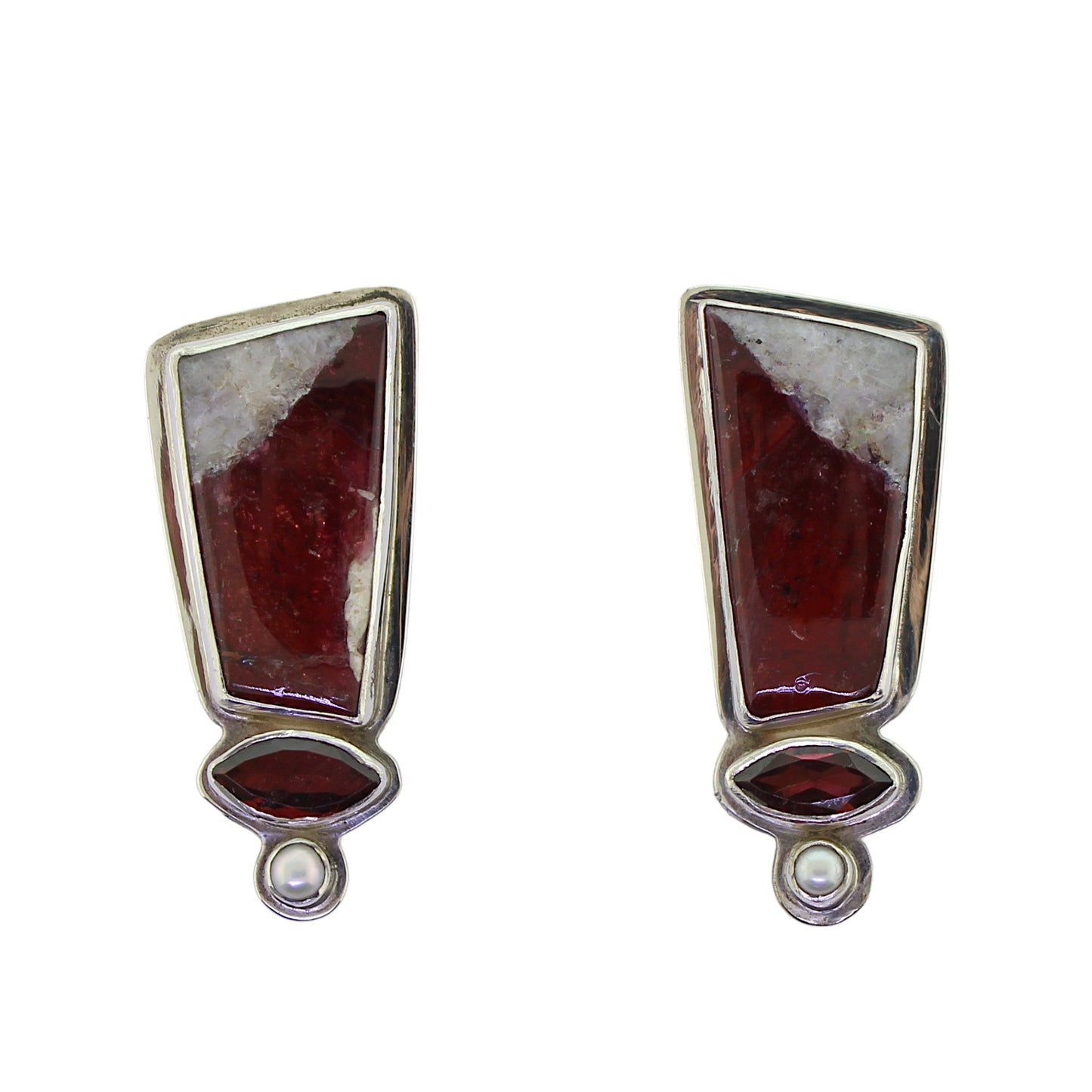 Tabra Red Quartz Garnet Pearl Earrings