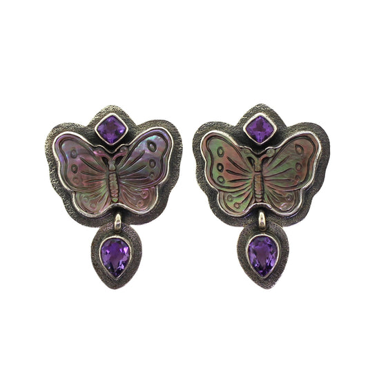 Tabra Mother Of Pearl Butterfly & Amethyst Earrings