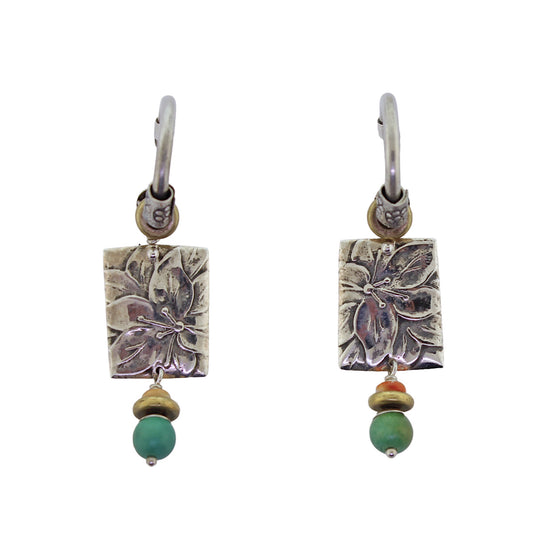 Tabra Floral Emboss Chinese Turquoise Earrings