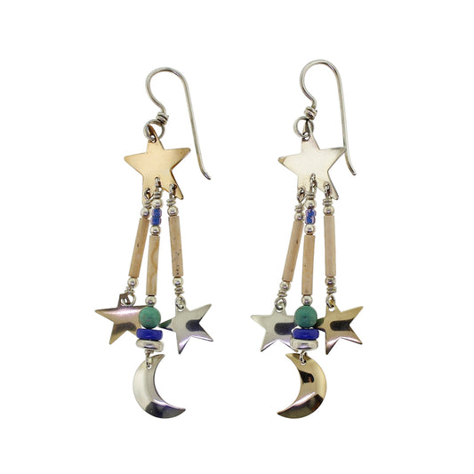 Tabra Star & Moon Two Tone Earrings on Wires E-18