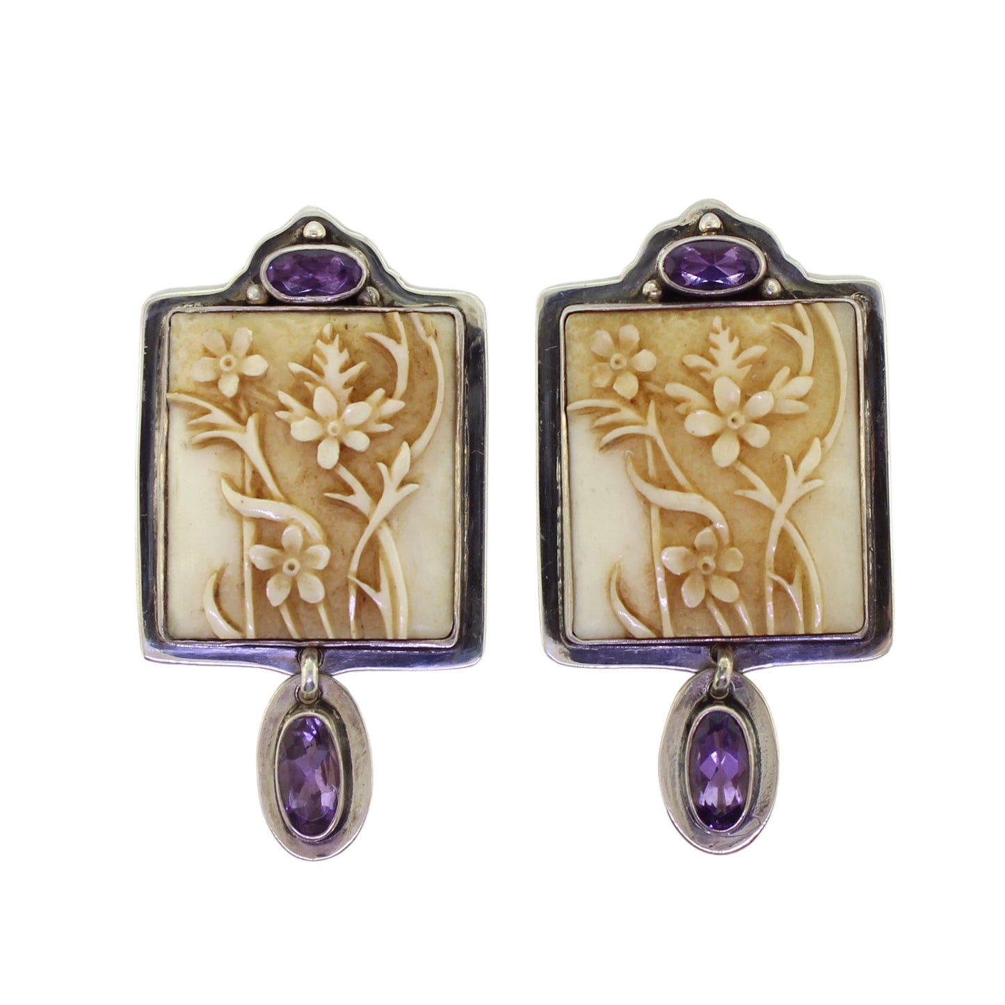 Tabra Bone Floral Earrings with Amethysts