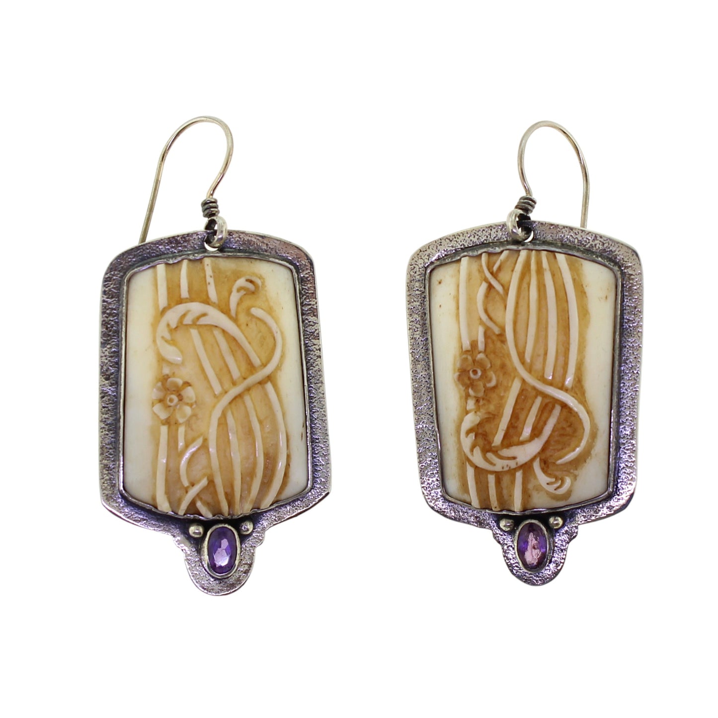 Tabra Bone Floral Earrings with Amethyst