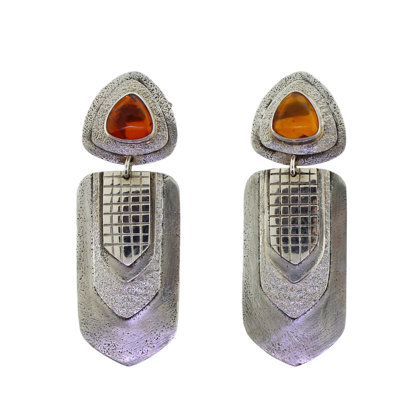 Tabra Vintage Amber Sterling Silver Emboss Earrings