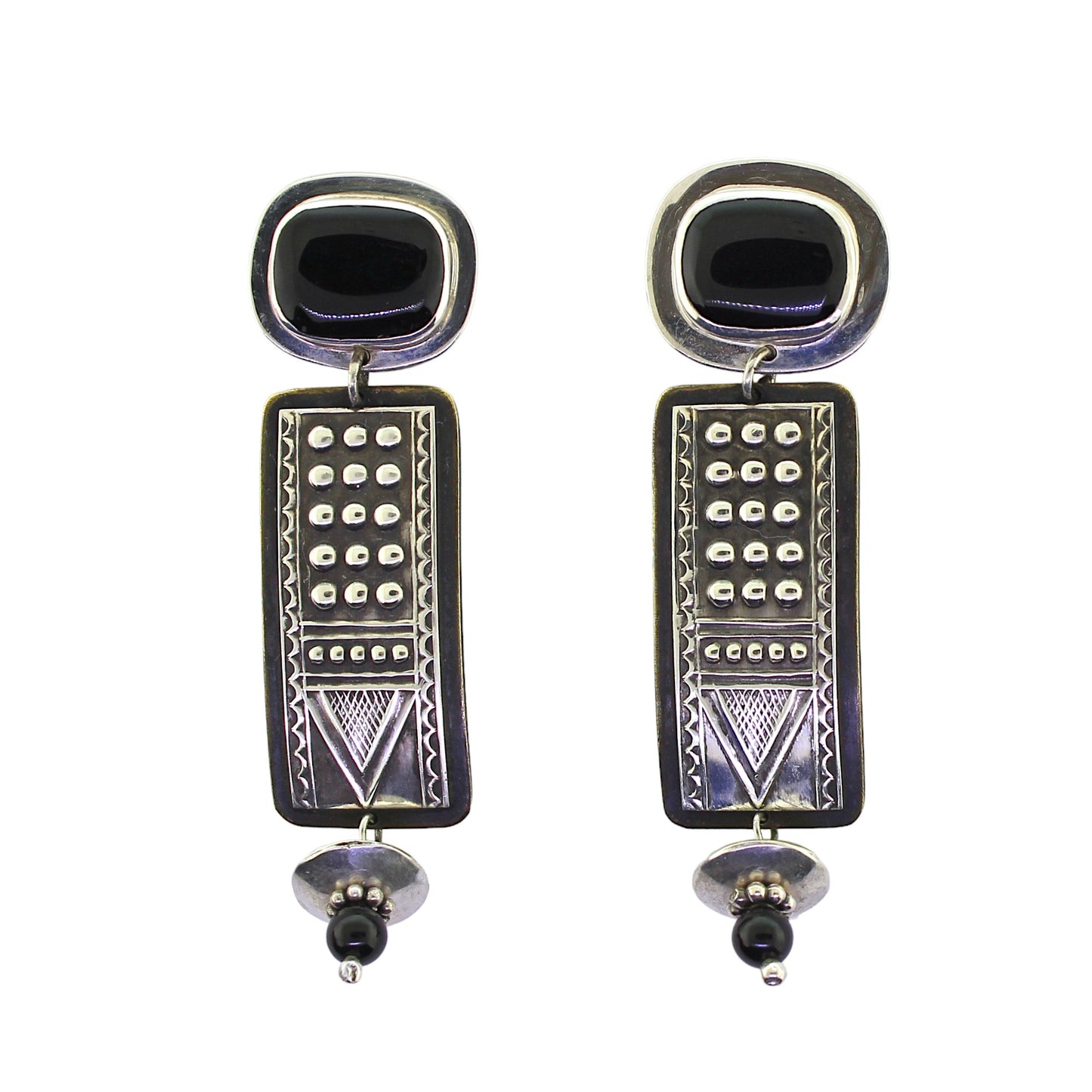 Tabra Vintage Onyx Sterling Silver Emboss Earrings