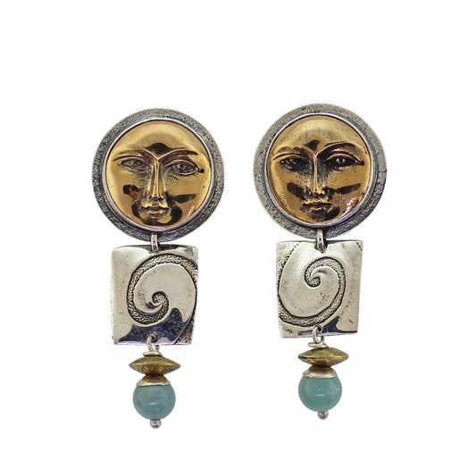 Tabra Bronze Moon Goddess, Sterling Emboss & Amazonite Earrings