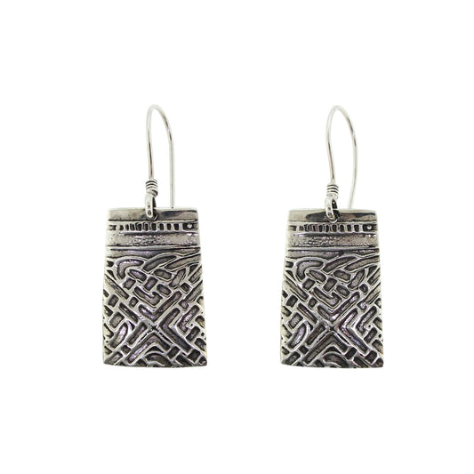 Tabra Embossed Silver Rectangle Earrings