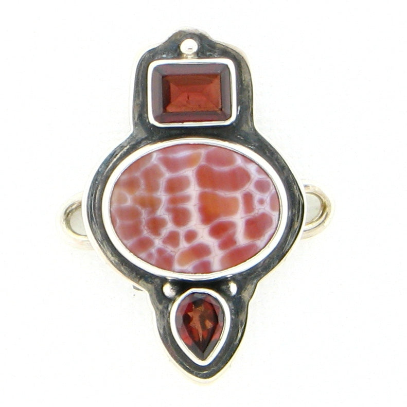 Tabra Snake Skin Agate and Indian Garnets Charm