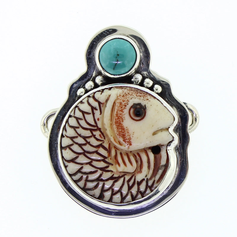 Tabra Bone Fish Turquoise Charm