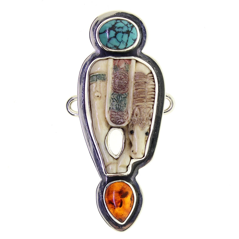 Tabra Bone Horse Turquoise Amber Charm