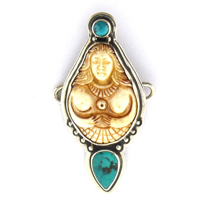 Tabra Bone Fertility Goddess and Chinese Turquoise Charm