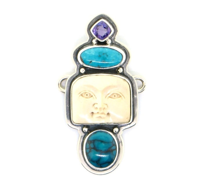 Tabra Chinese Turquoise, Amethyst & Bone Goddess Charm