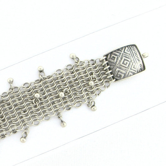 Tabra Connector Bracelet Chain-Silver Narrow Dangle Greek Key CBR39