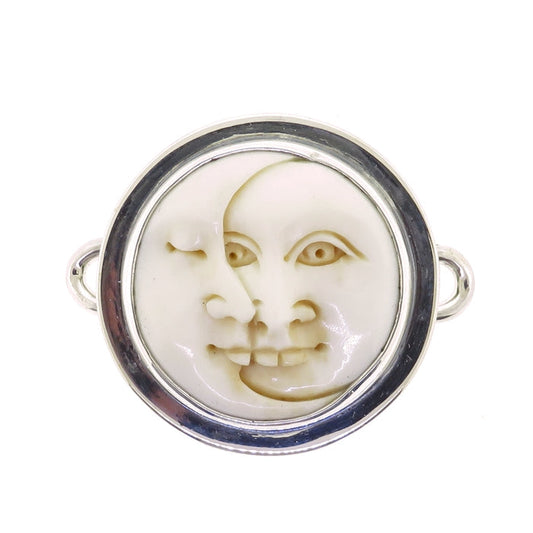 Tabra Carved Bone Sun & Moon Charm In Shiny Bezel