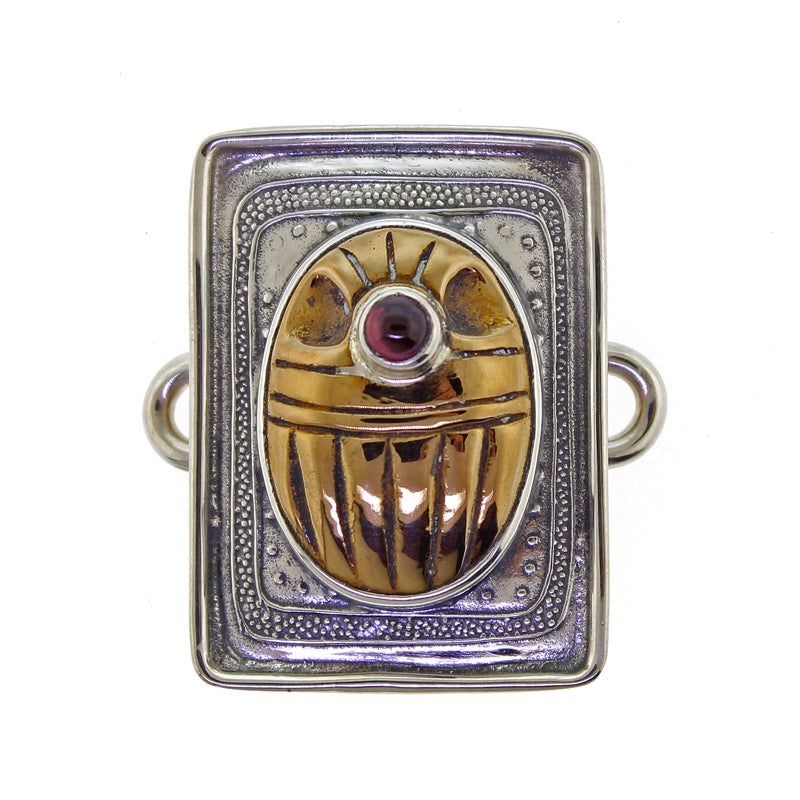 Tabra Sterling Emboss with Bronze Scarab & Garnet Charm