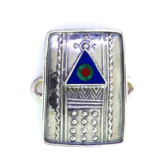 Tabra Sterling Emboss Charm with Lapis Lazuli, Malachite & Red Jasper Eye