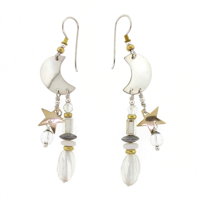 Tabra Crescent Moon Two Tone Quartz Earrings on Wires E-14