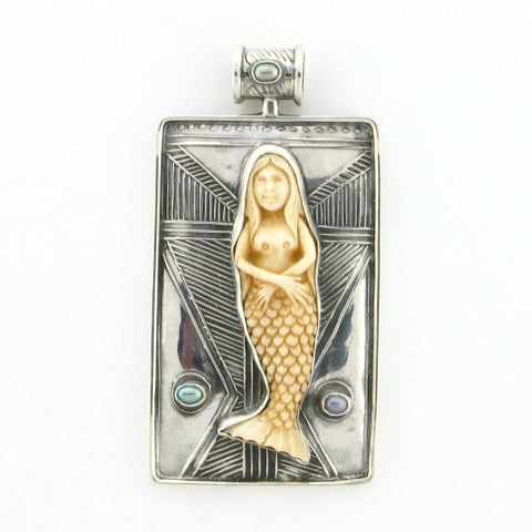 Tabra Bone Mermaid Talisman Pendant Grey Pearl