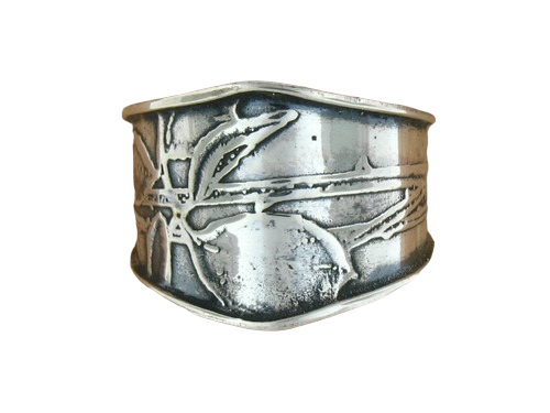 Tabra Silver Leaf Emboss Cuff Ring