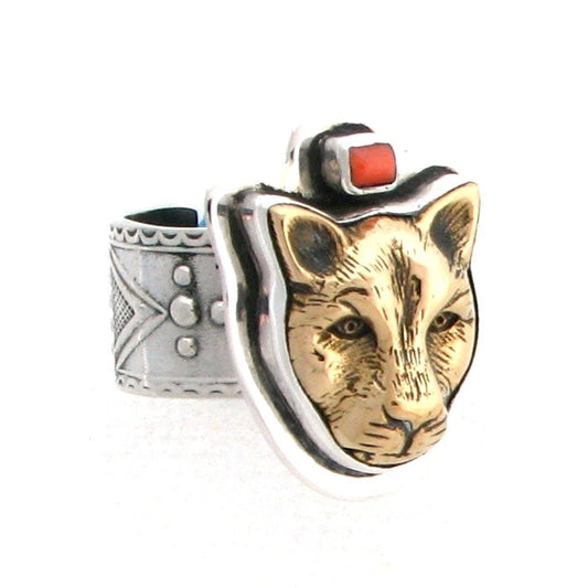 Tabra Bronze Jaguar with Coral Ring