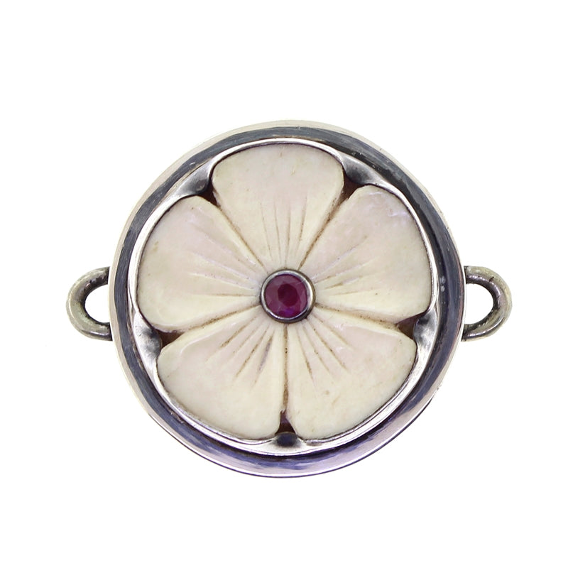 Tabra Bone Flower Charm with Garnet Center